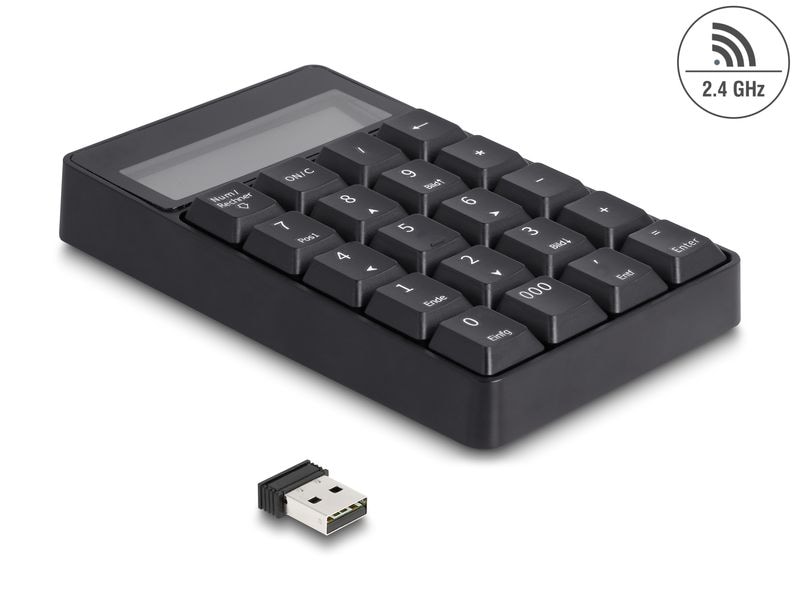 Delock Ziffernblock 2.4 GHz Delock 2 in 1 USB Typ-A Nummernblock mit Taschenrechner Funktion 2.4 GHz kabellos schwarz