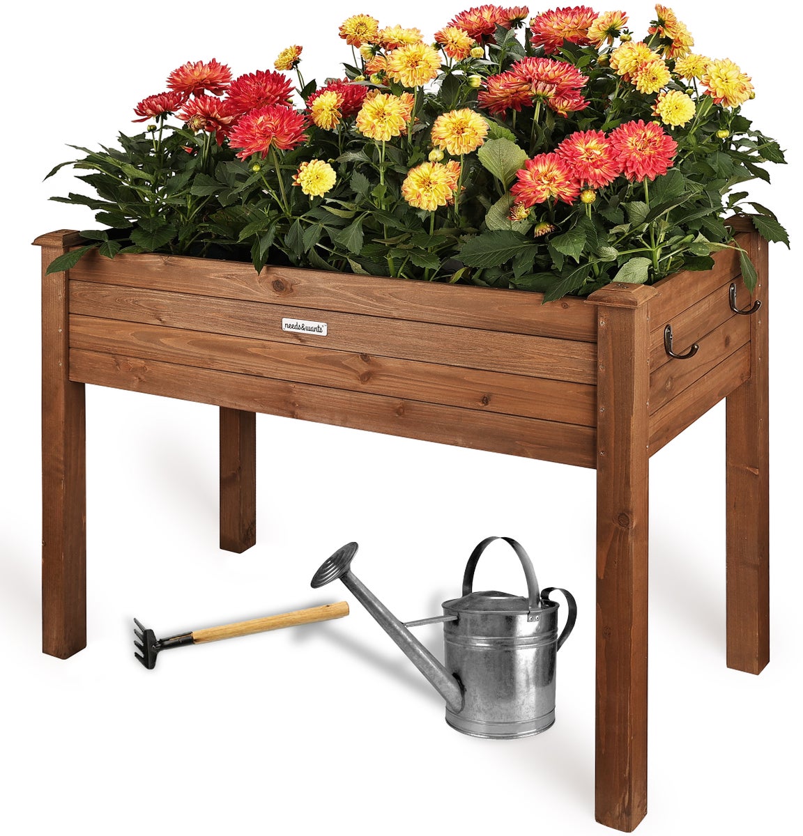needs&wants® Houten verhoogde tuinbak voor tuin, balkon, terras, rechthoekige smalle plantenbakset met fleecevoering, kruidenbak, decoratief, 100 x 50 x 75 cm, donkerbruin