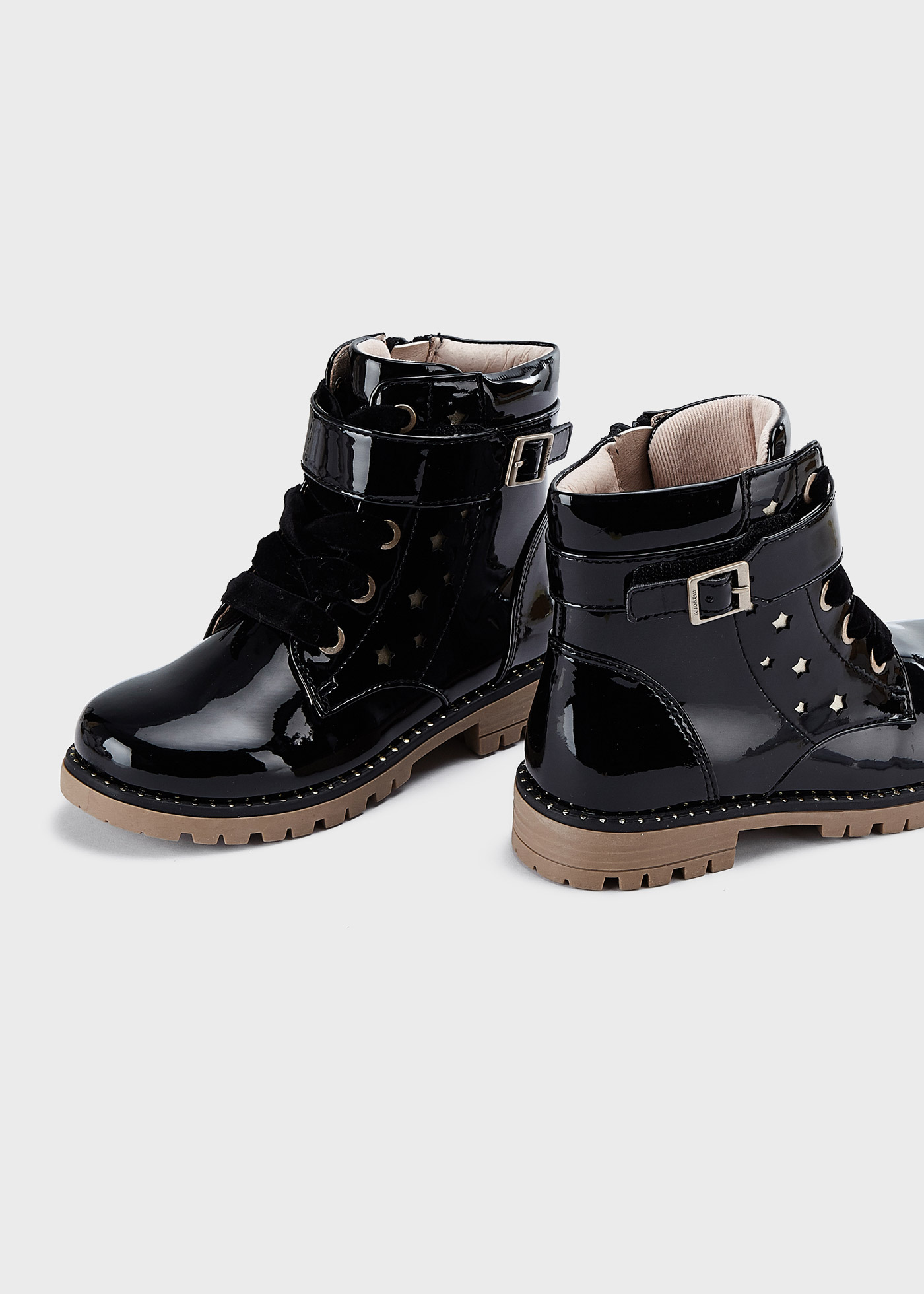 Botas de couro envernizado estilo motociclista para meninas