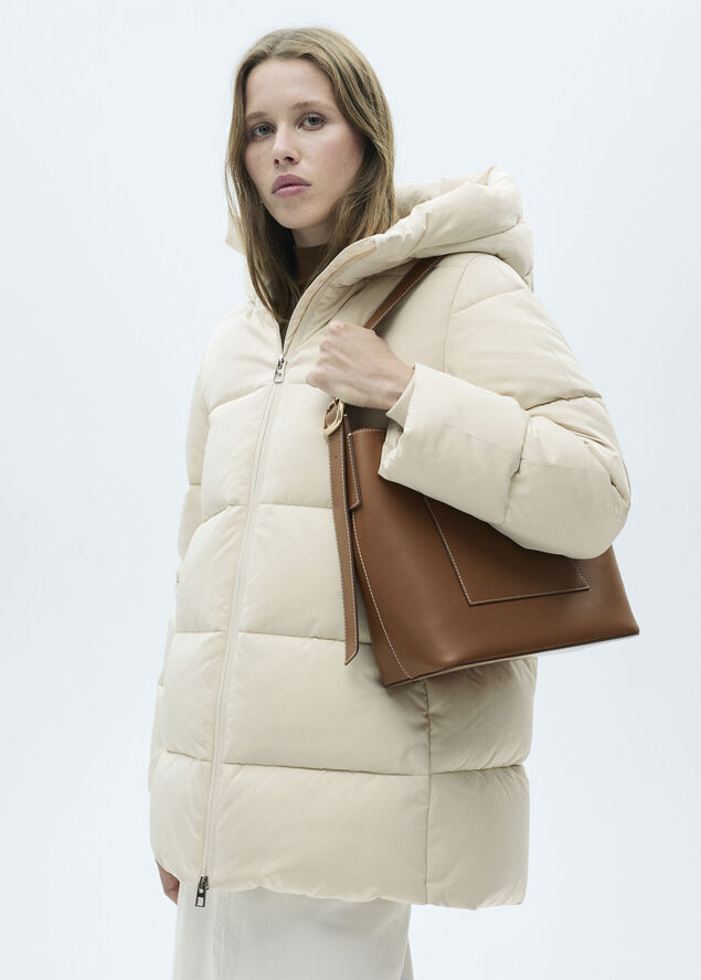 MANGO Hood quilted coat Light beige