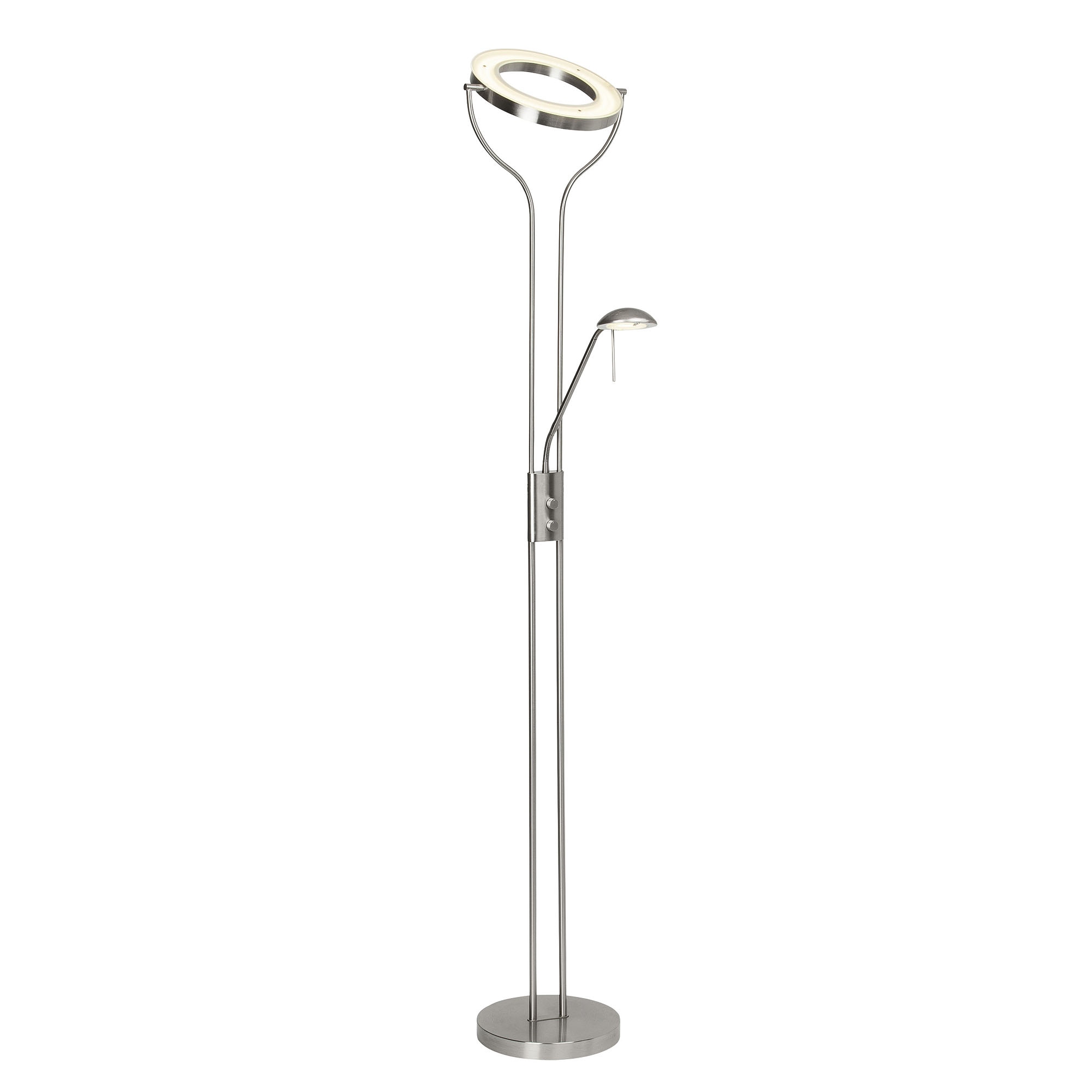 Brilliant Deckenfluter »Demian« LED-Modul 1 Stk. Warmweiss LED Stehlampe Lesearm eisen/chrom