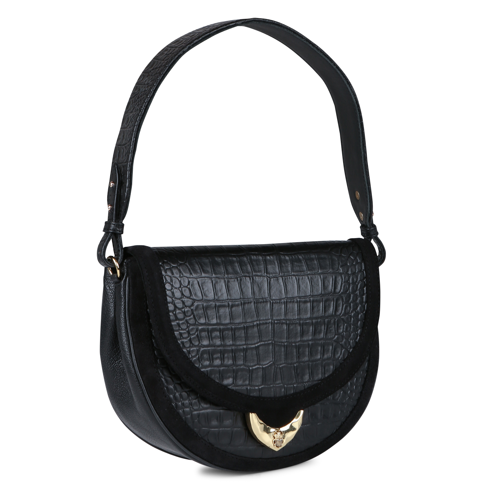 BIG VICTORIA - Sac porté épaule en cuir embossé croco | Noir