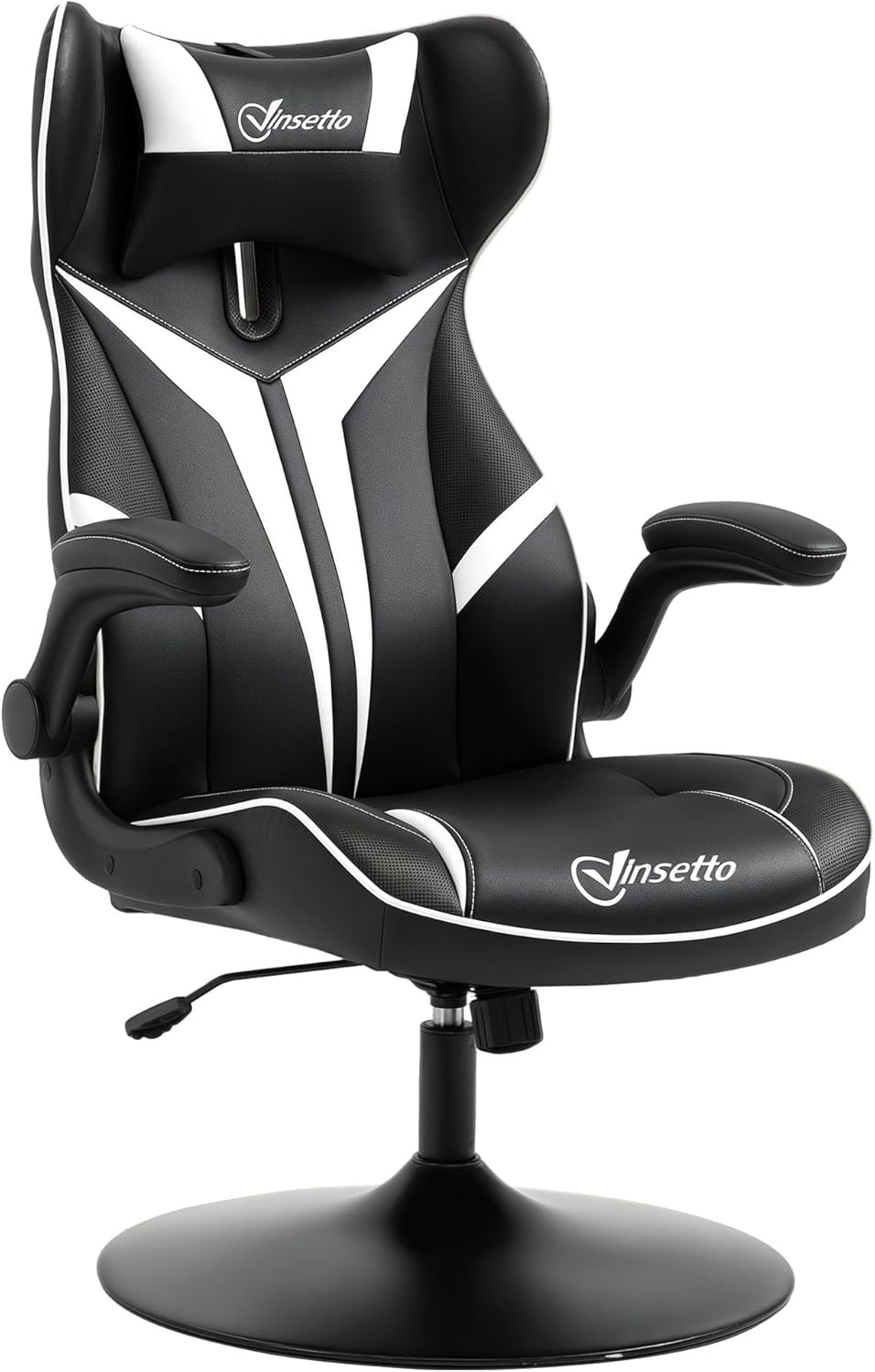 Vinsetto Gaming Stuhl ergonomischer Gamer Stuhl mit Kopfstütze und höhenverstellbar Gamingstuhl Bürostuhl mit Wippfunktion Schwarz+Weiß