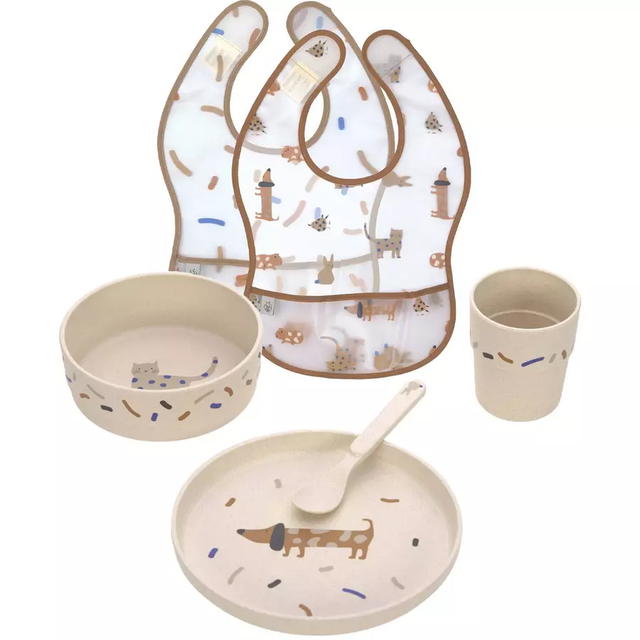 Lässig Kindergeschirrset mit 2 Lätzchen Little Mateys 6er Set blau