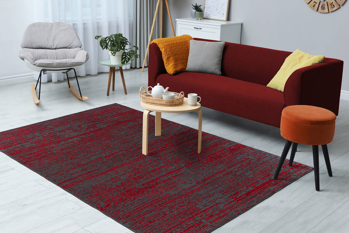 Flachgewebeteppich KALEVI 100 - rot - mit 3D-Struktur - 80x150 cm