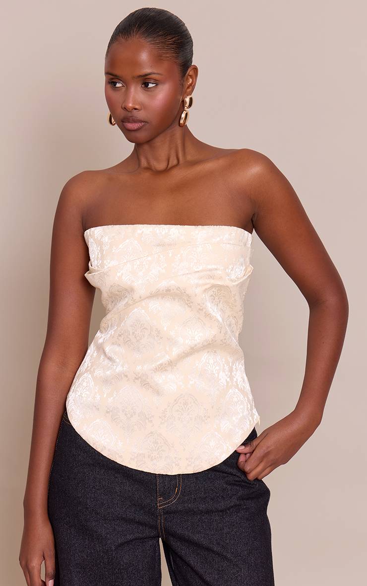 Crème Top Corset Jacquard Brodé