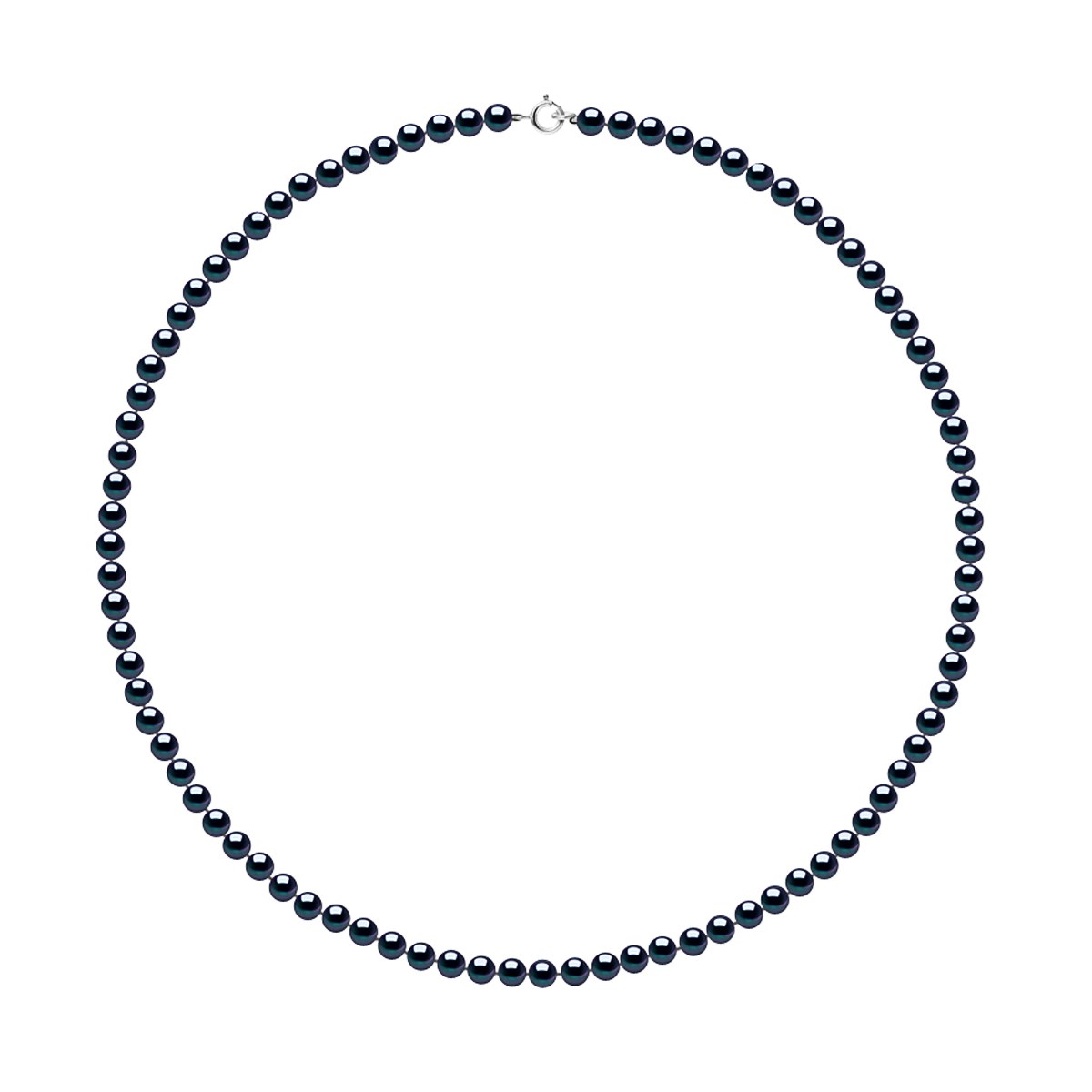 Collier Rang de Perles d'Eau Douce Rondes 4-5 mm Noires Or Blanc 18 Carats