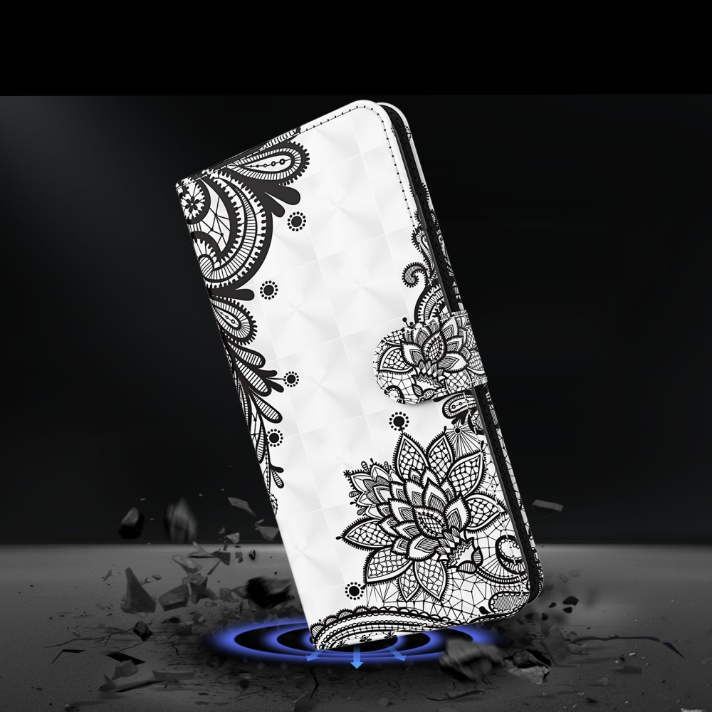 Samsung Galaxy S22 5G Leder Tasche mit Kartenfach   Handschlaufe - Blumen Mandala (Weiss)