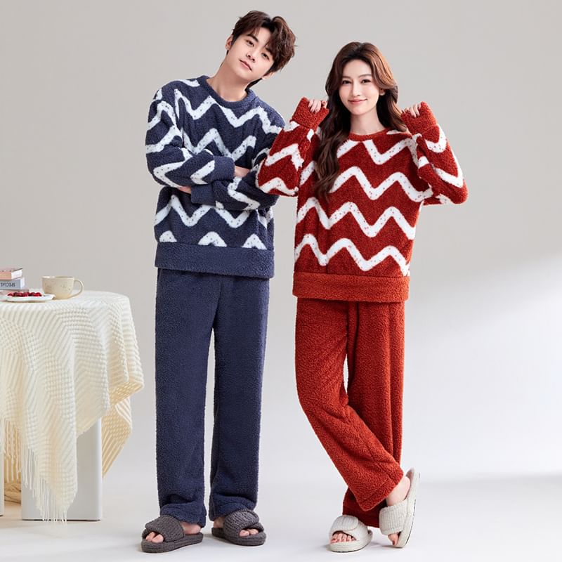 Siensien - Koppel bijpassende pyjamaset: ronde hals fleece sweatshirt + rechte broek (verschillende ontwerpen)