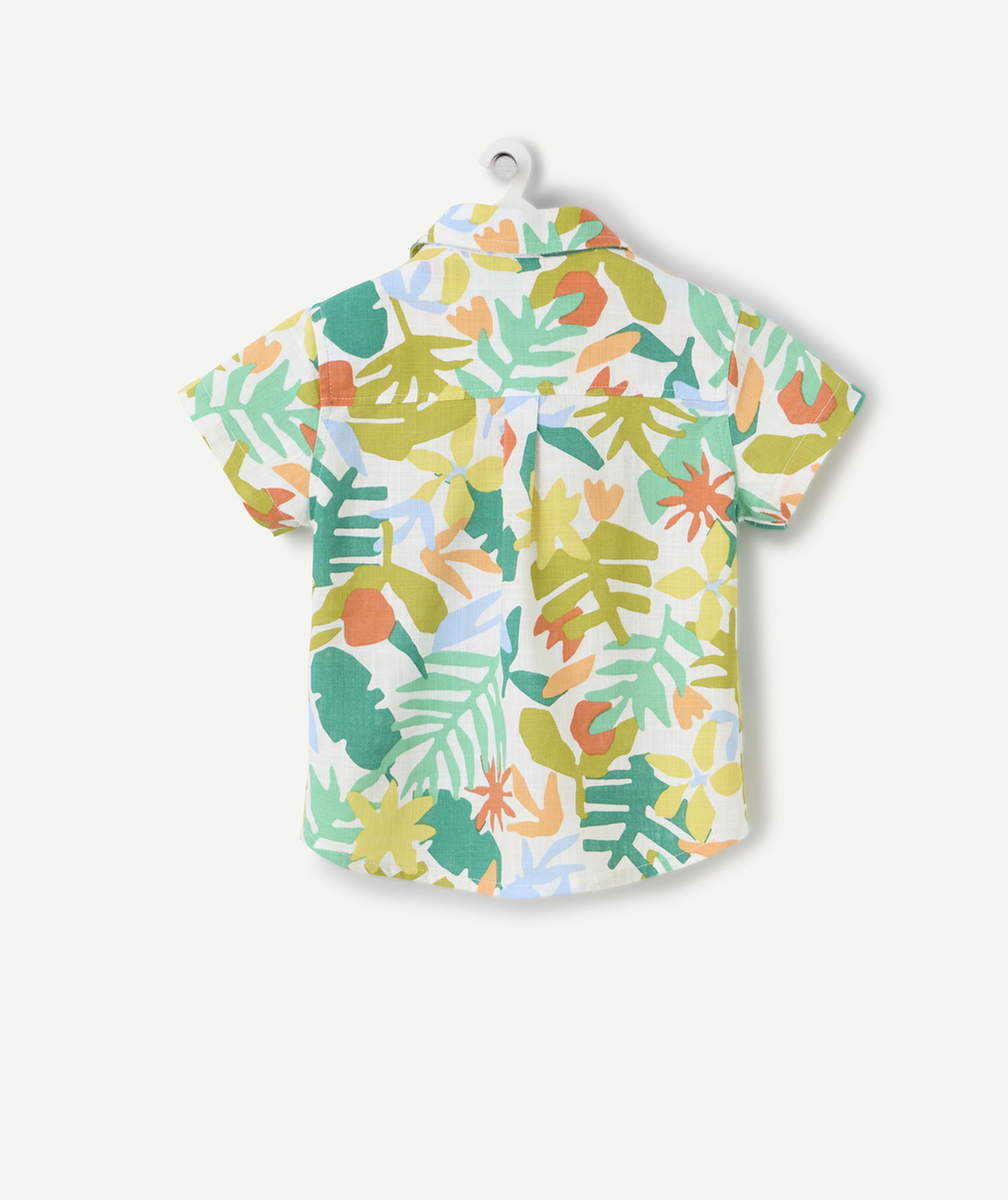 chemise manches courtes bébé garçon en coton bio blanche imprimé tropical