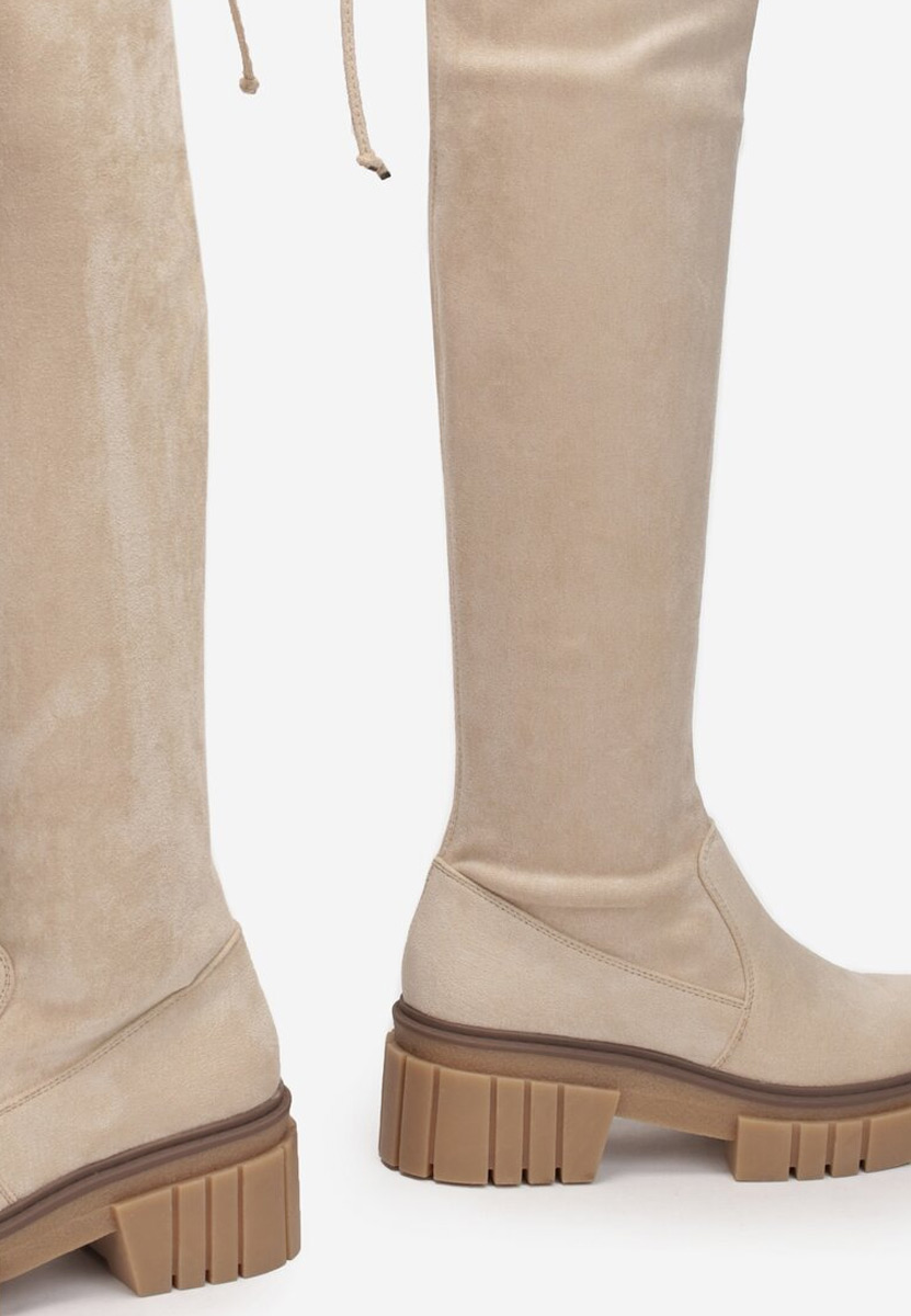 Bottes hautes femme plates beige Dolaria