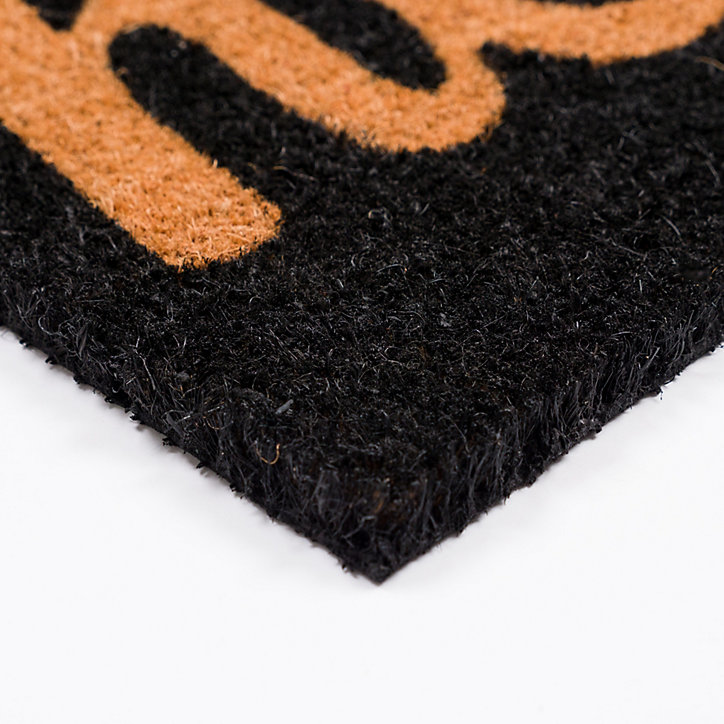 Tapis d'entrée en fibre de coco à motifs imprimé typographique noir L.60 x l.4 L.75 x l.45 x ep.1,5 cm