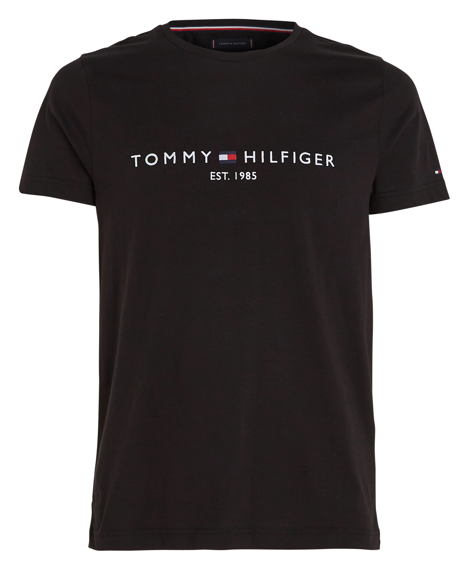 Tee-shirt slim-fit col rond brodé en coton bio | Noir