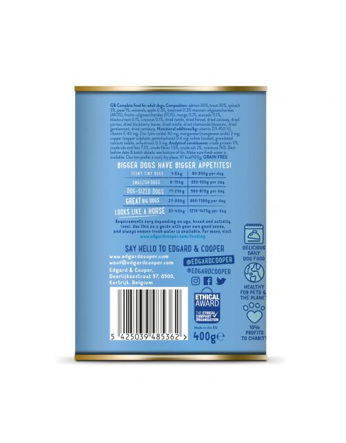 Edgard&Cooper Blik Salmon Trout Adult - Hondenvoer - Zalm Forel Appel 400 g Graanvrij
