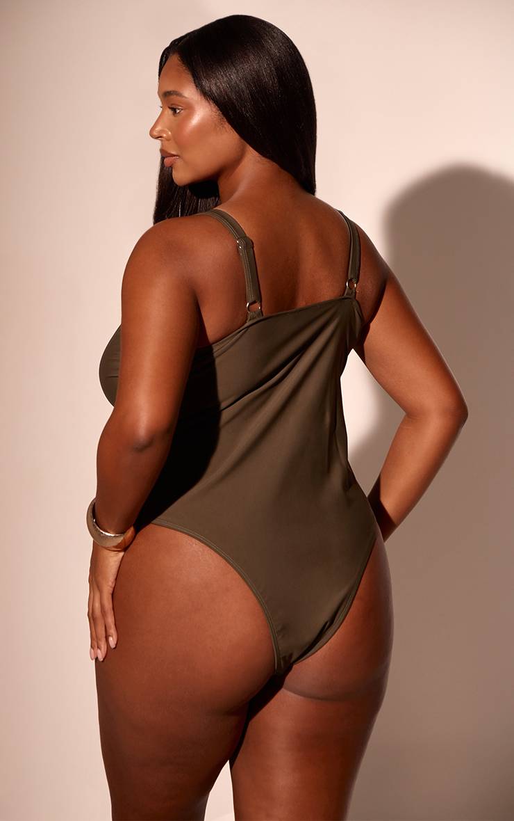 Jaune Maillot De Bain Grande Taille Kaki Avec Détails Torsadés Et Découpes