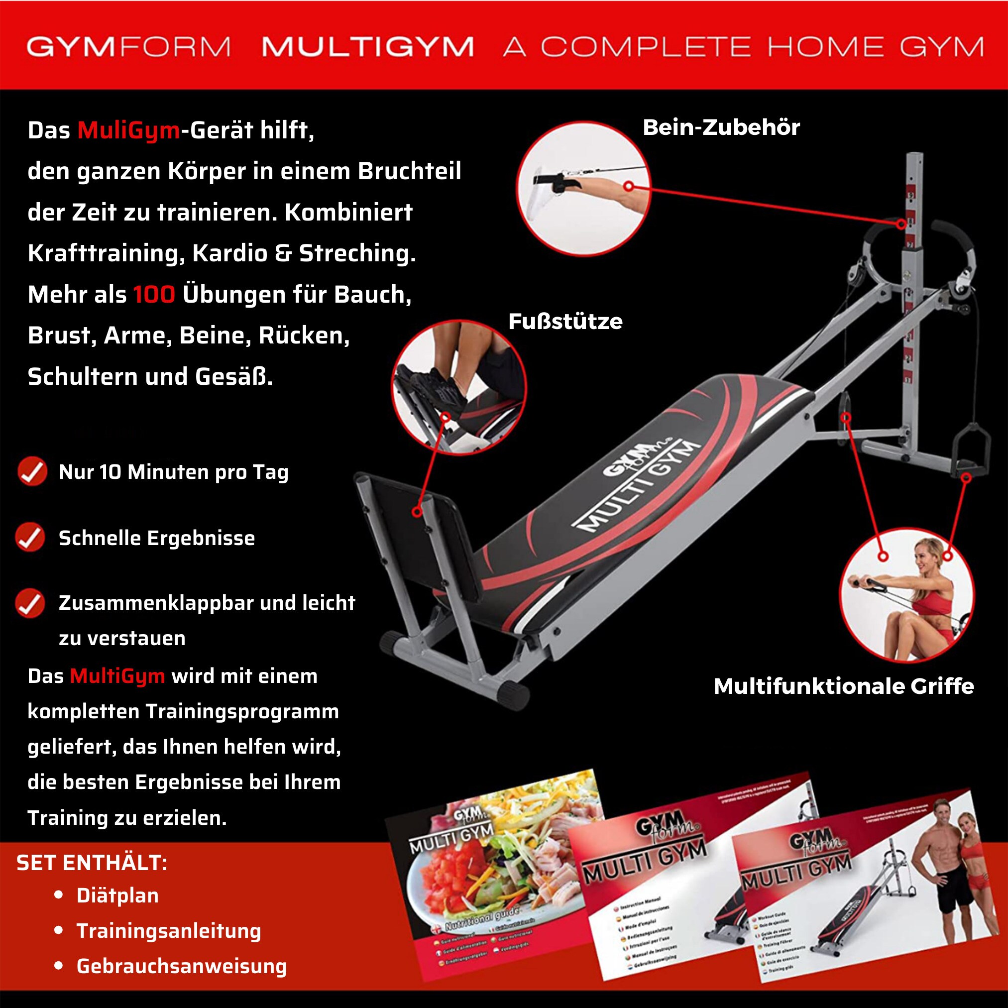 Gymform® Kraftstation klappbar - Liege Heimtrainer - Fitness Bank Multigym