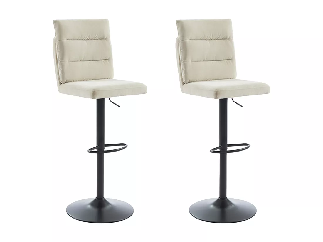 Lot de 2 tabourets de bar en tissu et métal noir - Hauteur réglable - Beige - NORIEL