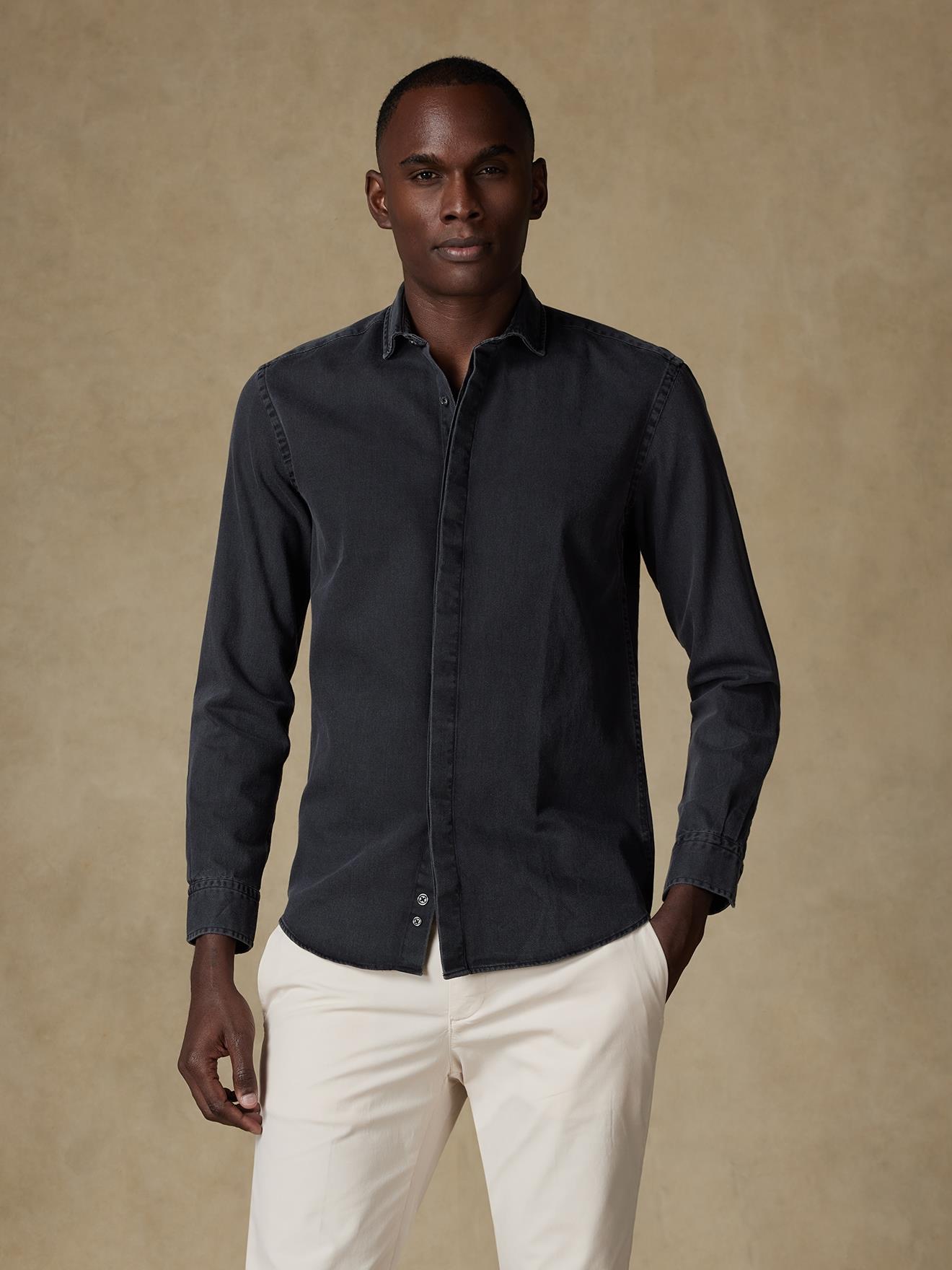 Chemise Gustav en denim carbone  - Gorge cachée