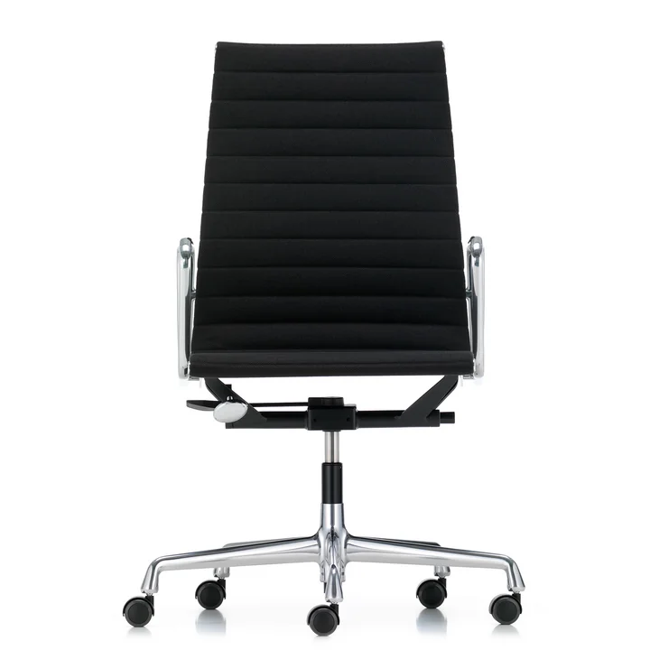 Vitra - EA 119 Bürostuhl Chrom mit Armlehnen, drehbar, Hopsak nero (Hartbodenrollen)