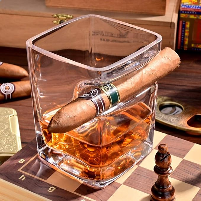 (320ml) Getränke Glas im Modernen Design Whisky Glas Cocktail Cup mit Zigarren Halter - Transparent