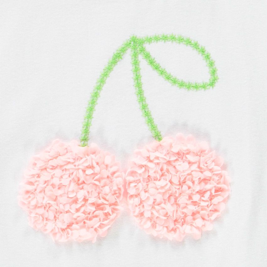 T-shirt manches courtes print cerises effet pétales 3D pour fille - Blanc