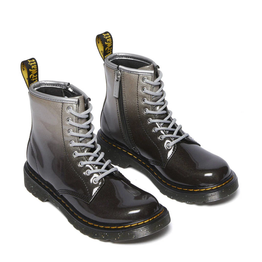 Dr. Martens 1460 Glitter J Kleuter/Tiener lak veterboots zwart/zilver