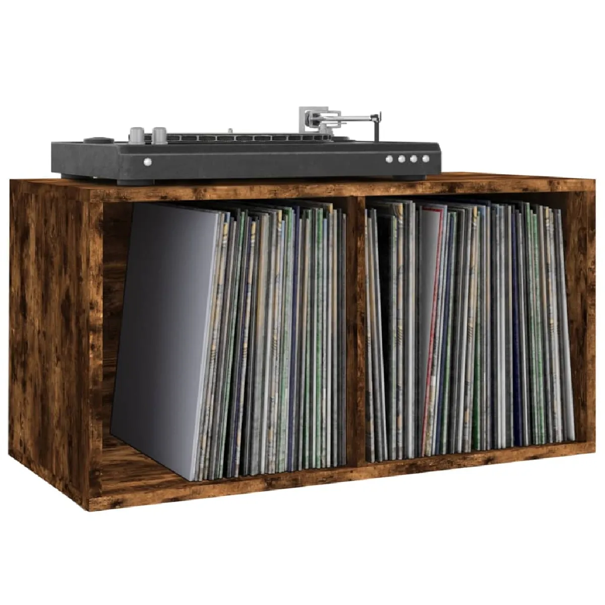vidaxl Boîte de rangement vinyles - Chêne fumé