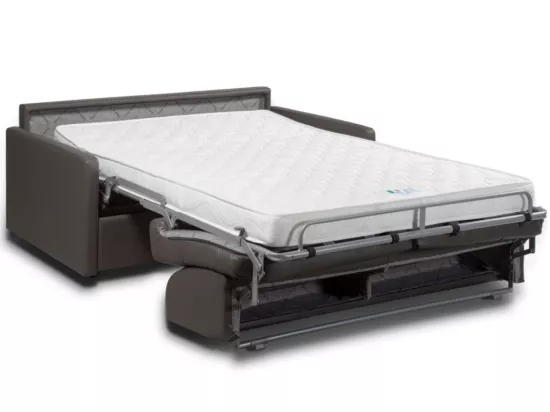 Canapé 3 places convertible express en simili gris - Couchage à lattes larges 140 cm - Matelas 14 cm CALIFE