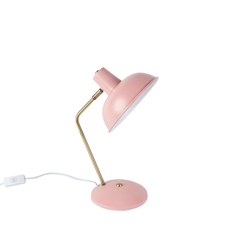 Retro tafellamp roze met brons - Milou