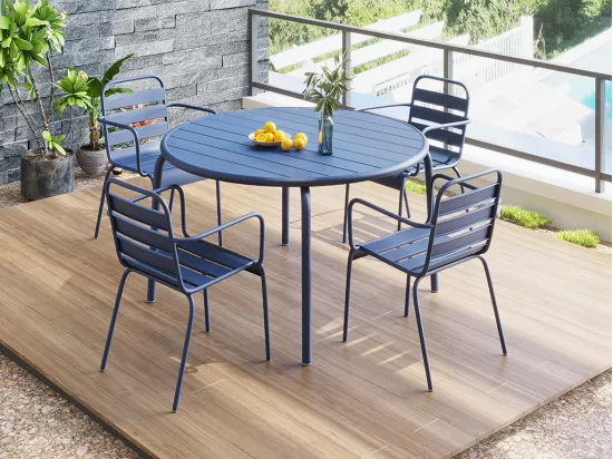 Lot de 2 fauteuils de jardin empilables en métal - Bleu nuit - MIRMANDE de MYLIA