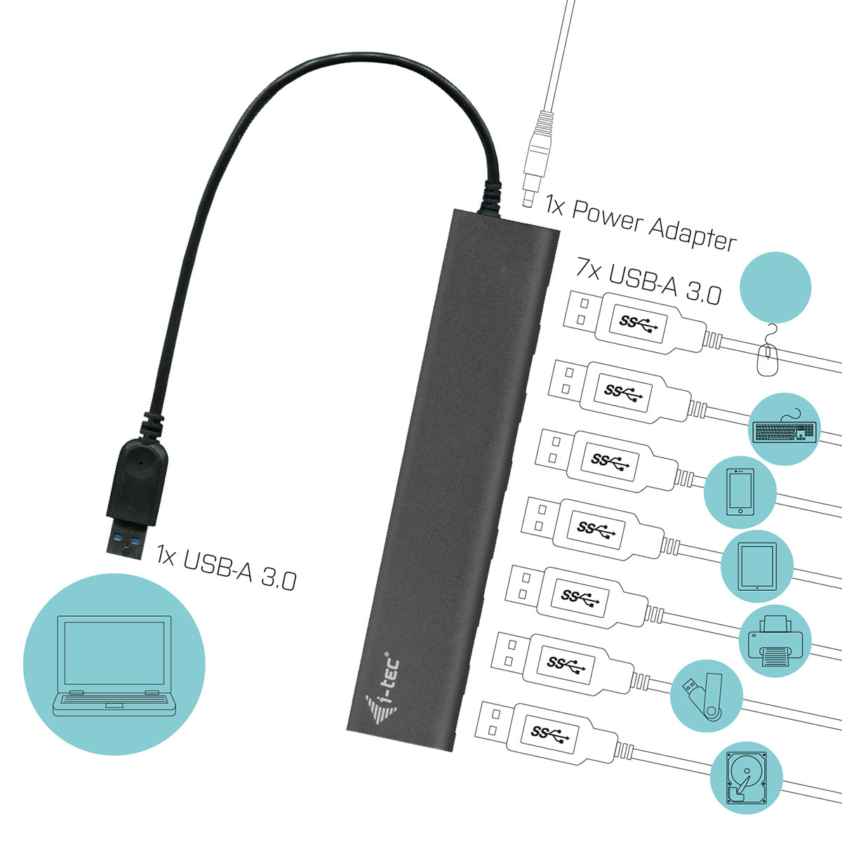 i-tec USB 3.0 Metal Charging Hub 7 Port (U3HUB778)
