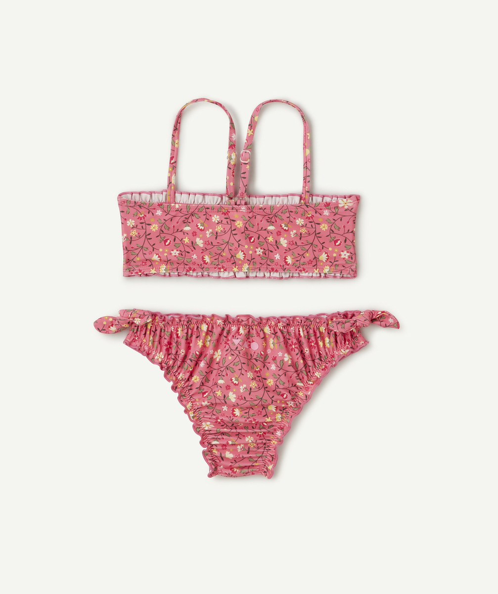 MAILLOT DE BAIN 2 PIÈCES FILLE EN FIBRES RECYCLÉES ROSE IMPRIMÉ FLEURI