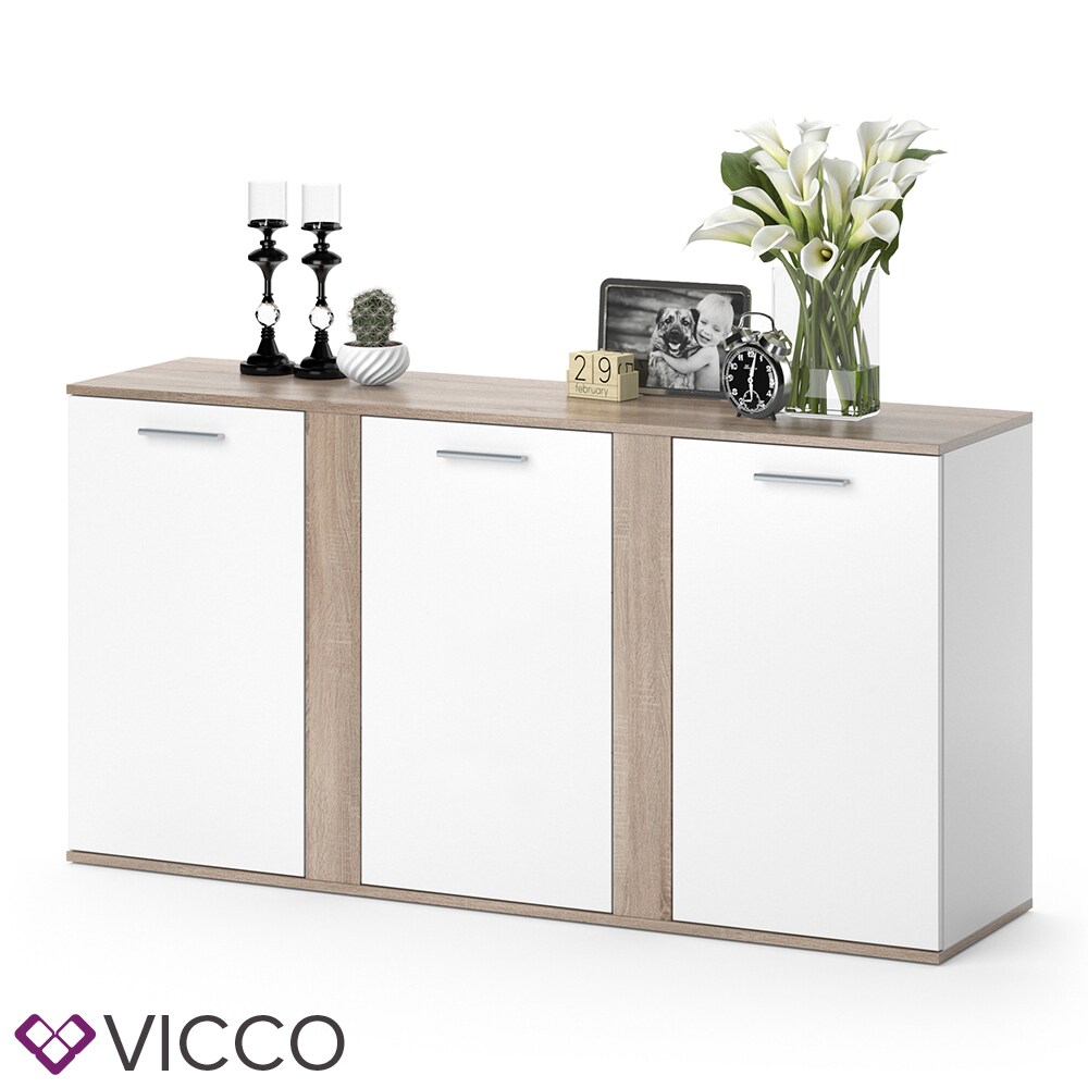 VICCO Sideboard NOVELLI Highboard weiß sonoma Kommode Anrichte Schrank 3 Türen