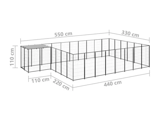 Chenil extérieur cage enclos noire 550 x 330 x 110 cm 02_0000497