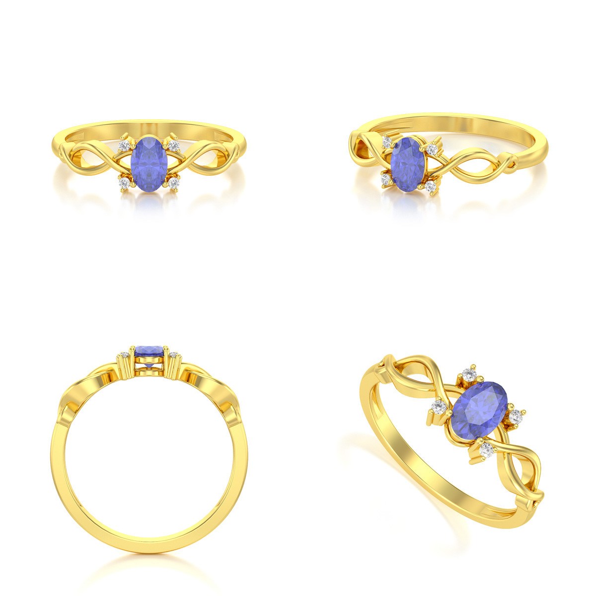 Bague ADEN Or 585 Jaune Tanzanite et diamants 1.85grs