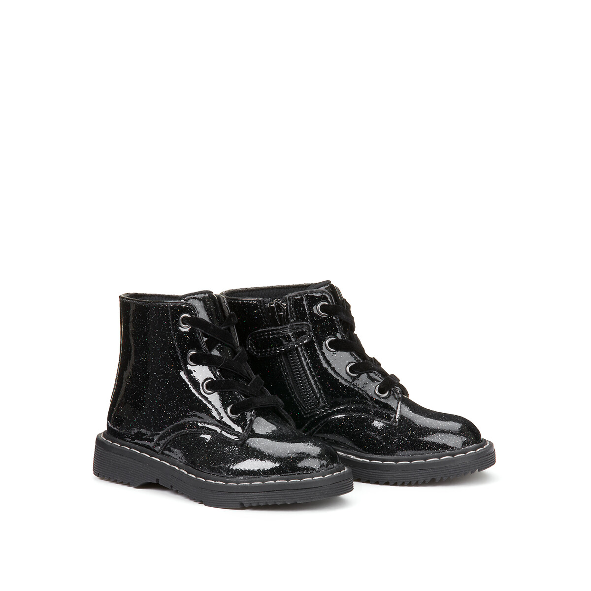 COLEÇÃO LA REDOUTE<br>Botas de cano curto com lantejoulas, zíper e cadarços