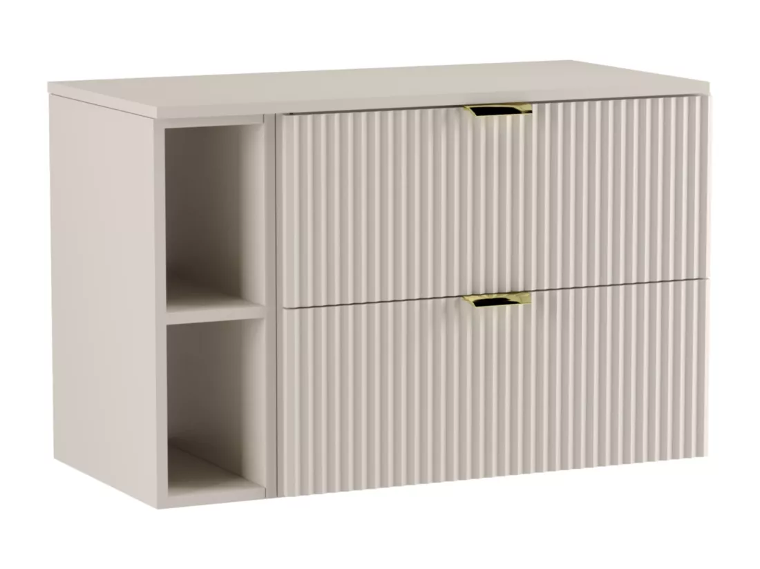 Meuble lavabo WENA, avec étagère, façades cannelées, Willy, 100x60x47 cm, Cachemire