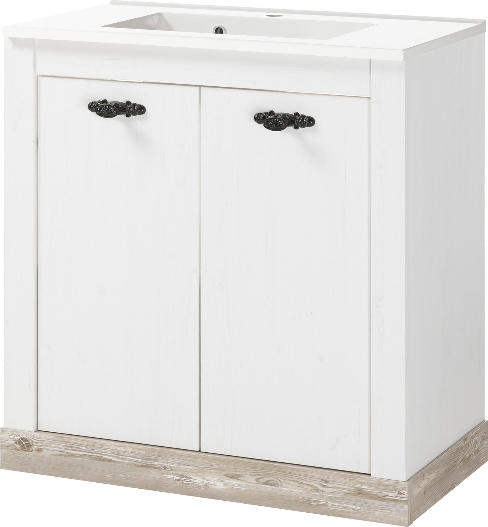 Home affaire Waschtisch »Florenz, Waschbeckenunterschrank inkl. Waschbecken, Metallgriffe« in Pinie Weiss, stehend, Breite 82 cm, inkl. Mineralgussbecken