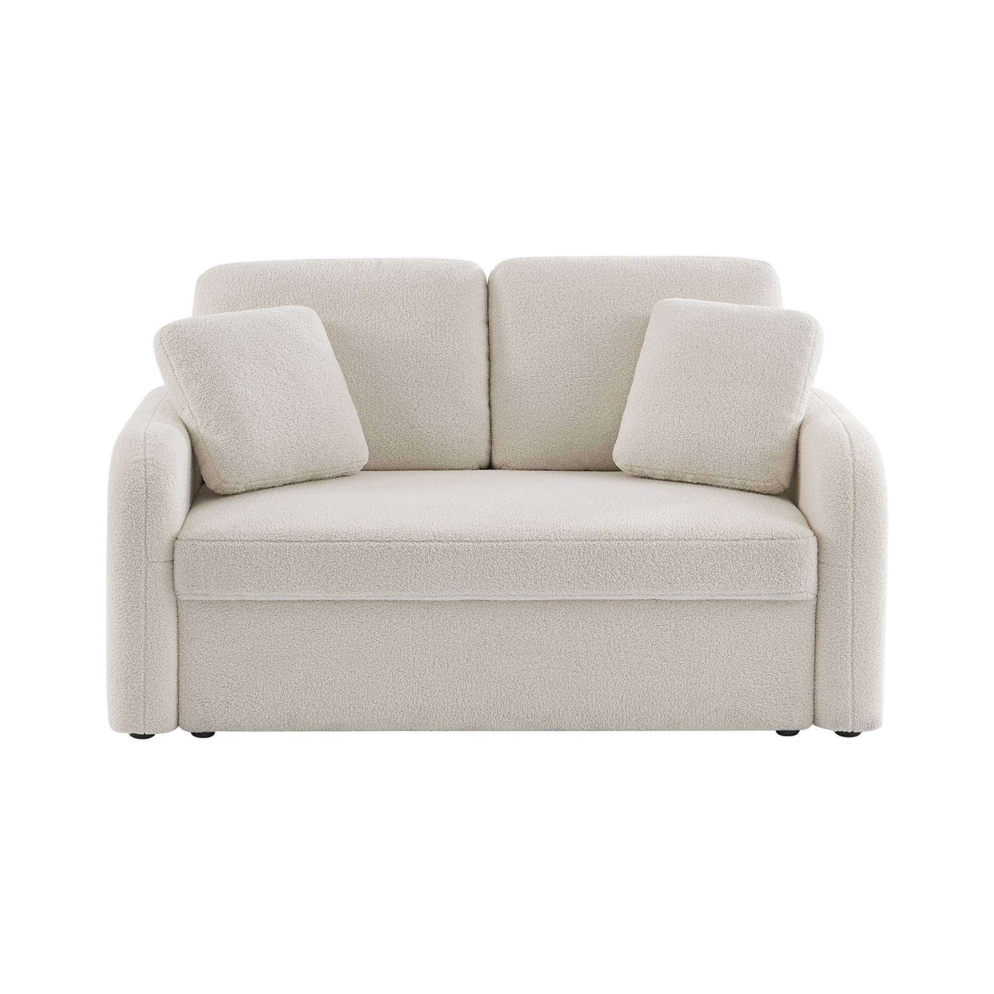 Canapé 2 places cosy rond. Tissu bouclettes blanches. Milano. L 150 x p 85 x h 85cm
