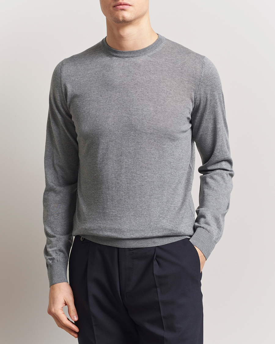 Piacenza Cashmere Merino Wool Crew Neck Sweater Light Grey