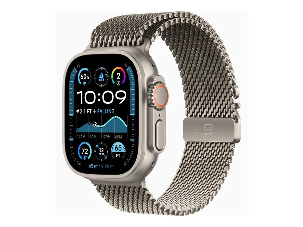 Apple Watch Ultra 2 - 49 mm - naturlig titanium - smart ur med milanesisk løkke - båndstørrelse: S - 64 GB - LTE, Wi-Fi 4, UWB, Bluetooth - 4G - 61.4 g