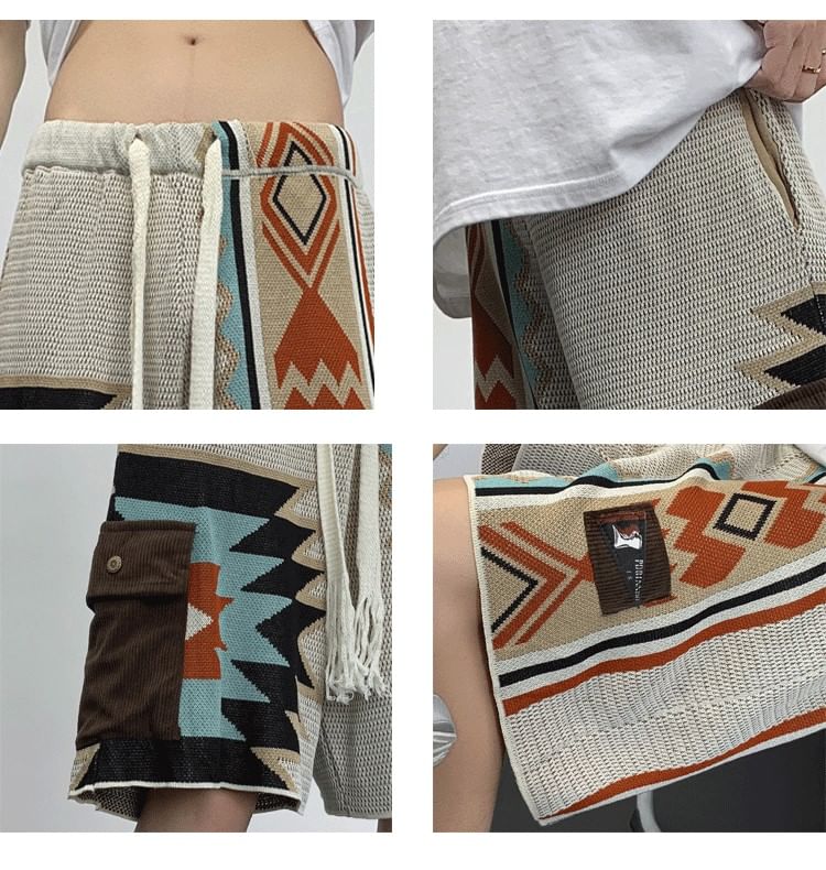 Hushgrain - Kleurblok geborduurde shorts met trekkoord in de taille