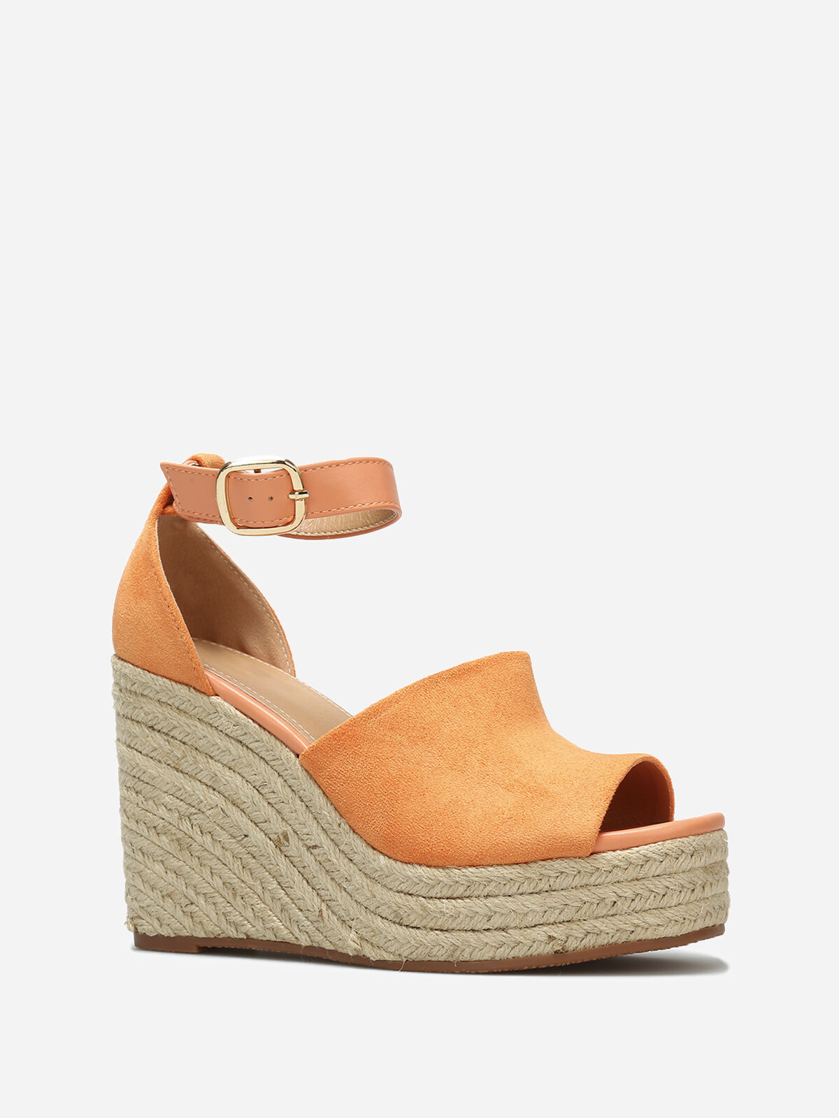 Sandales avec talon compensé en cordage- orange