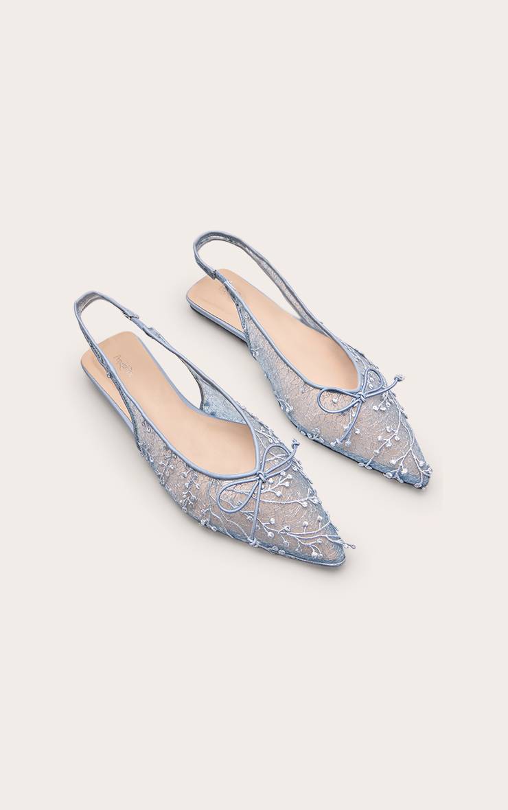 Bleu Ballerines À Bride Arrière En Mesh Texturé Avec Détail Nœud