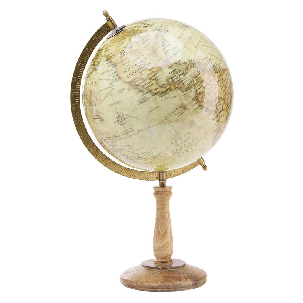 Globe terrestre rétro socle bois de manguier