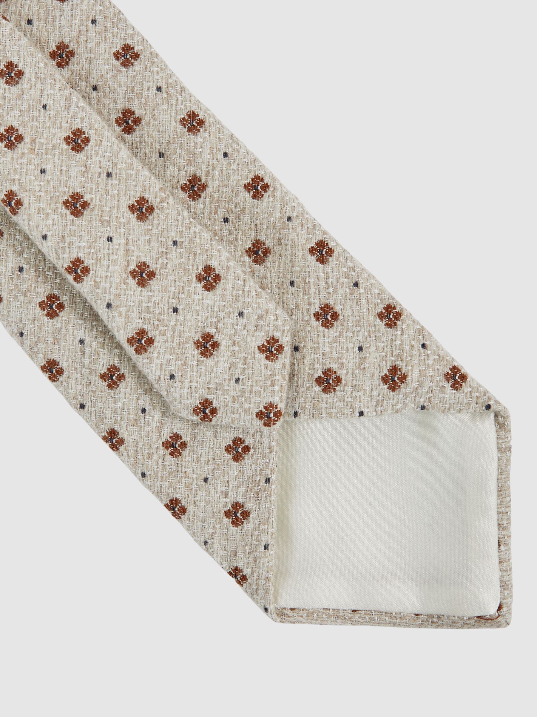 Gemeleerd beigebruin - Reiss Tullio Wool-Silk Floral-Medallion Tie