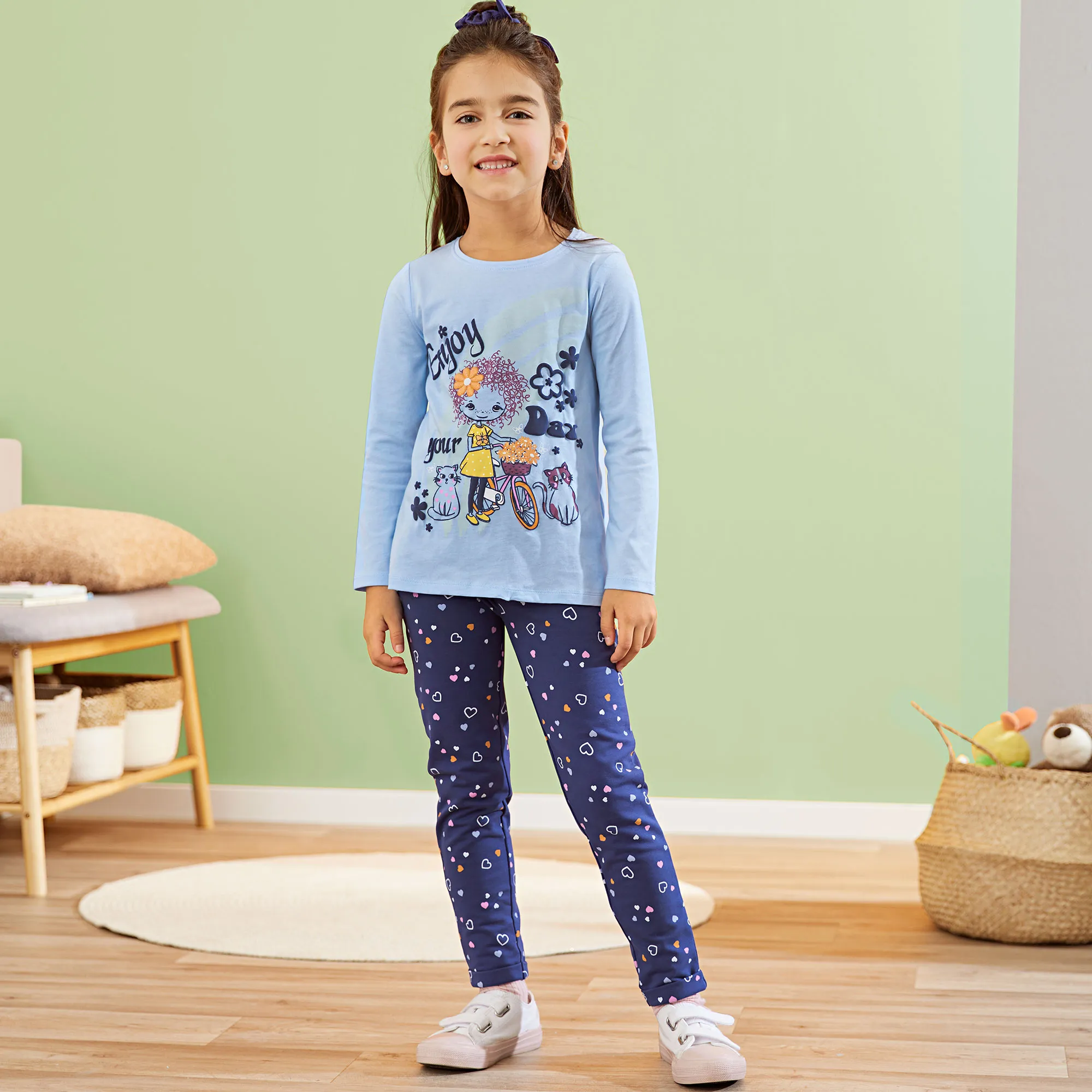 Mädchen-Sweat-Leggings mit Glitzer-Bund