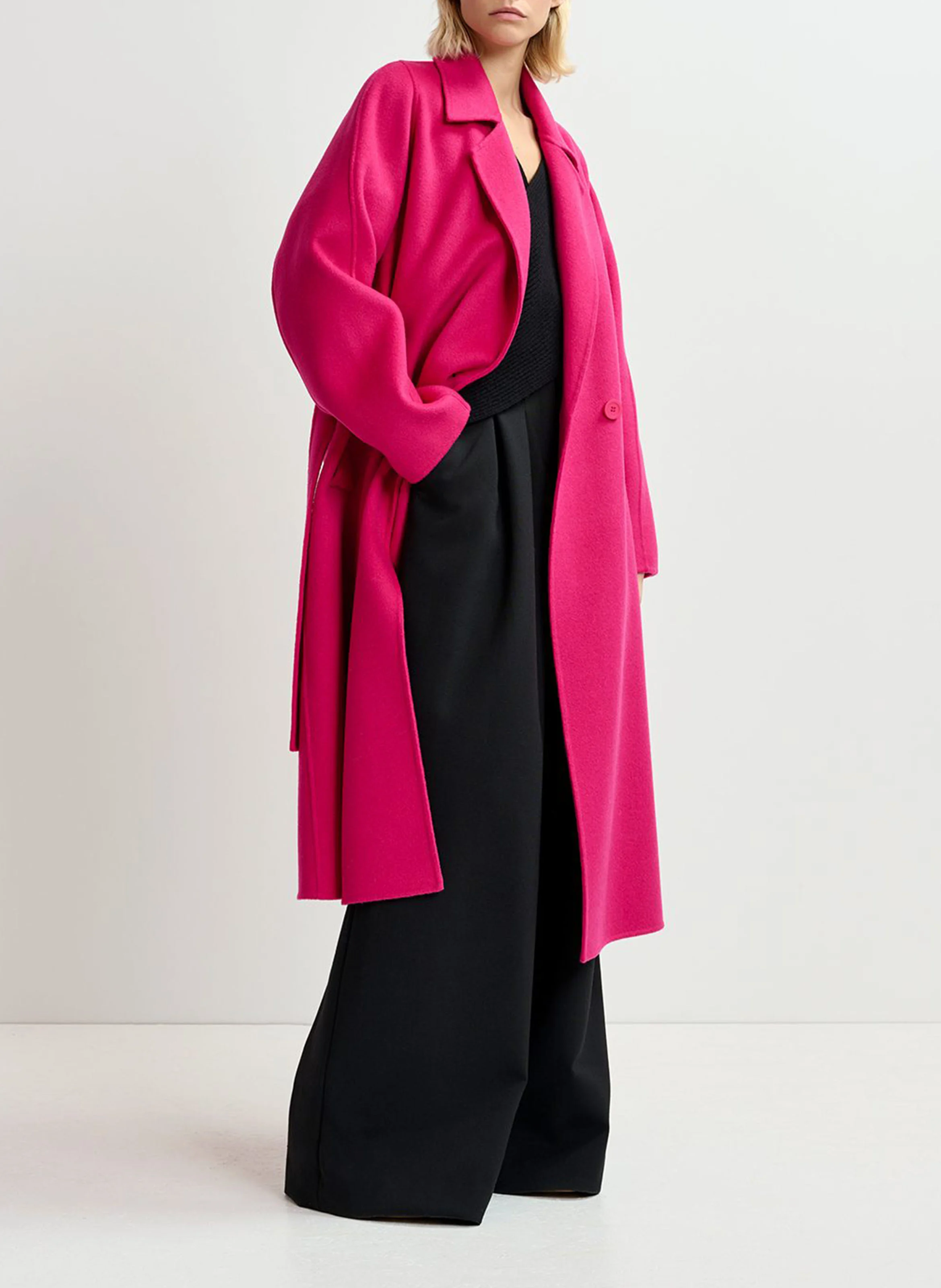GIMPLY - Manteau long ceinturé en laine | Rose