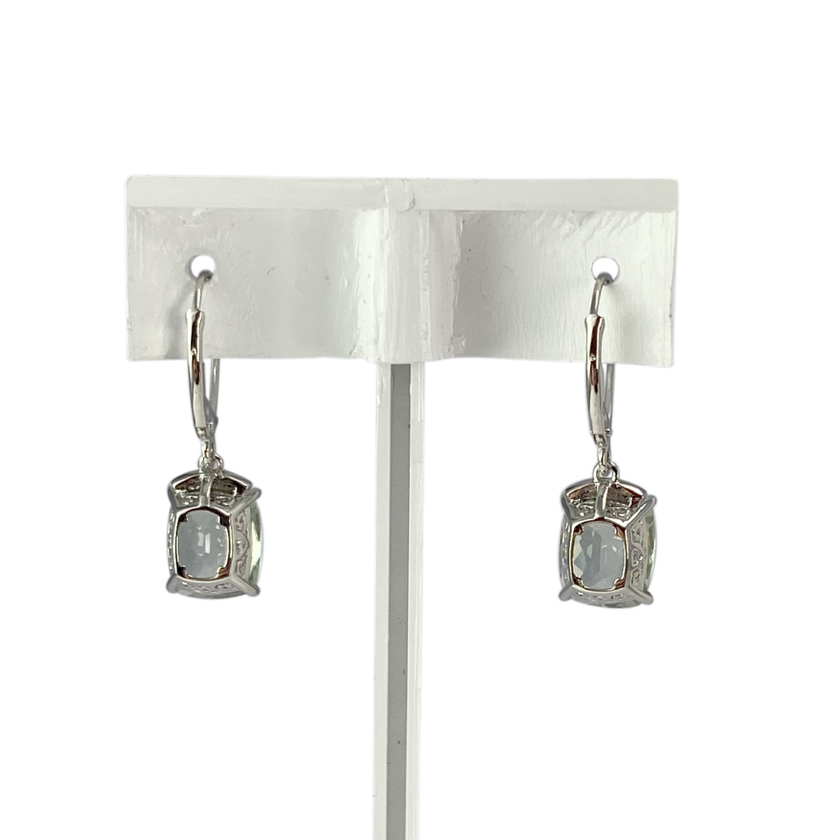 Boucles d'oreilles d'occasion or 375 blanc quartz verts et diamants