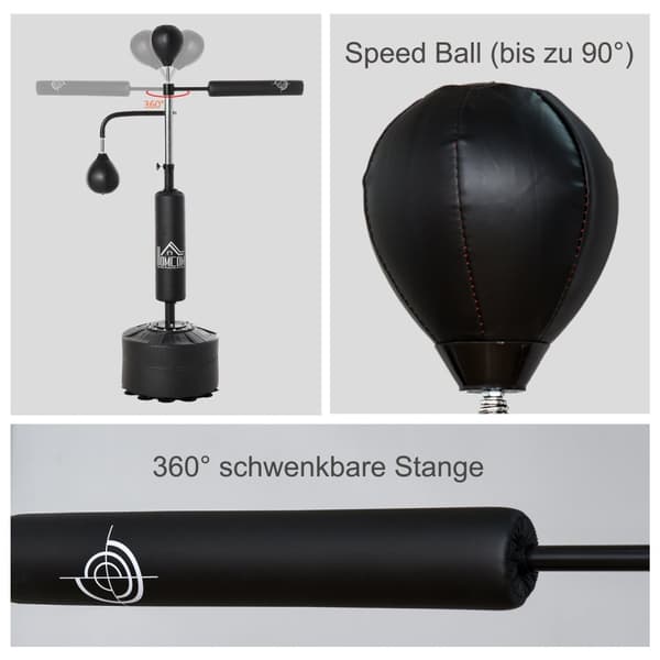 Boksestativ Stående Boksetrener Med 2 Hastighetsballer Refleksstang Og Sugekoppbase 160-230 Cm Høydejusterbar Svart